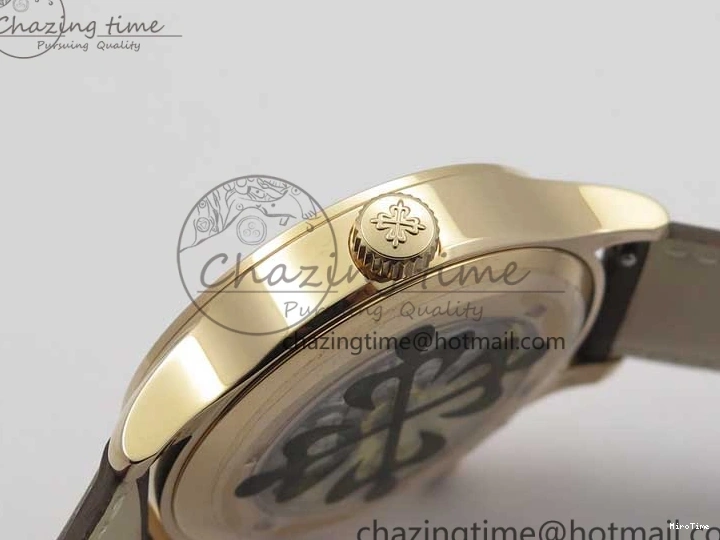 MIROTIME 0427 ZipUp Calatrava 5524R Pilot Travel Time RG GRF Brown Dial on Brown Leather Strap A324 V 7110